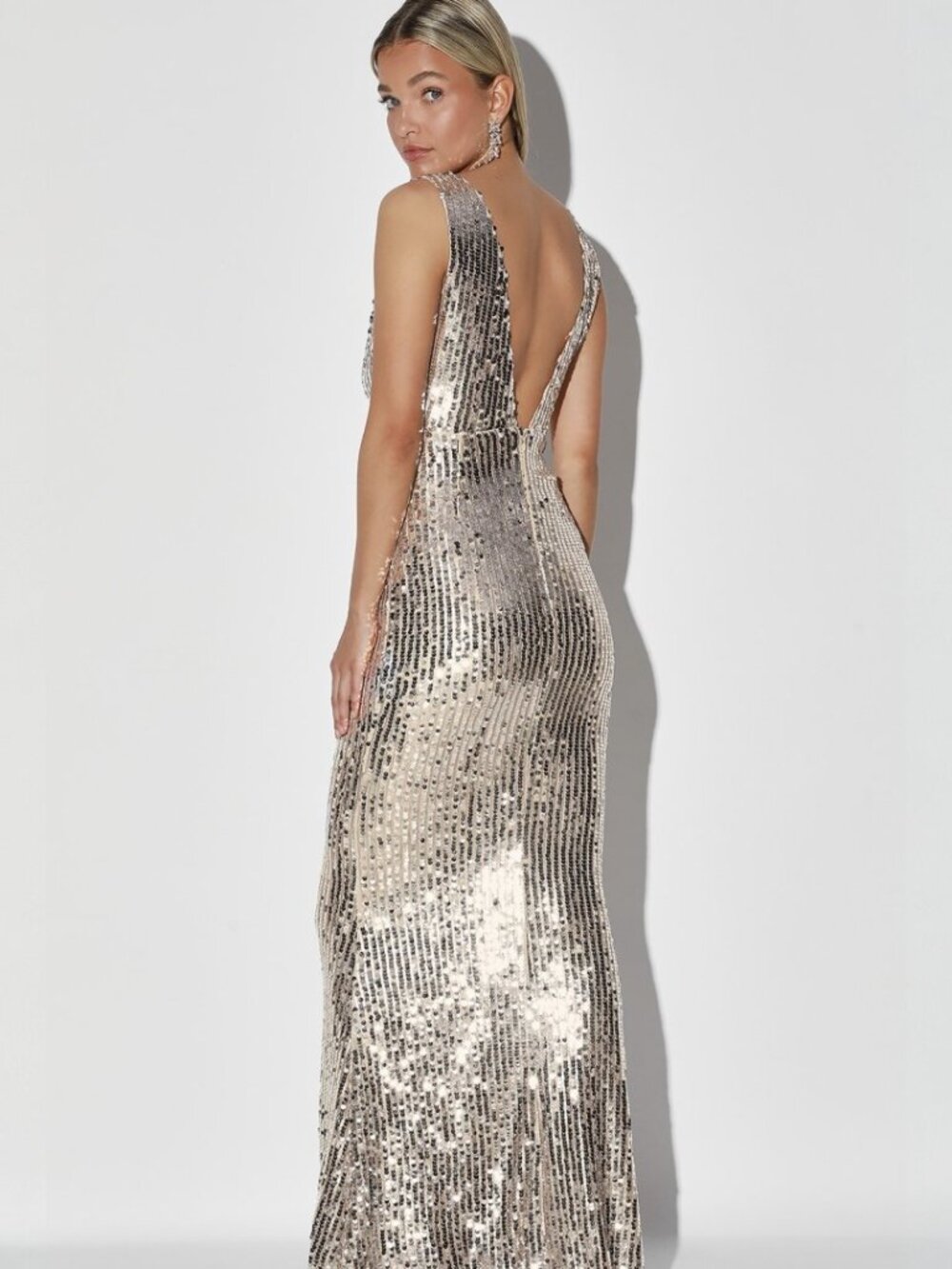 Lulus Sequin Your Heart Champagne Sequin Sleeveless Mermaid Maxi Dress NWT - Picture 2 of 10